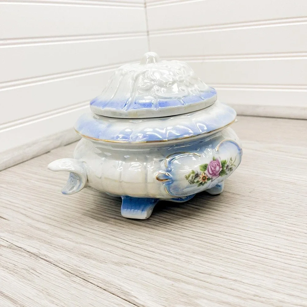 Vintage‎ Lusterware Trinket Jar: Floral Ceramic Biscuit Dish